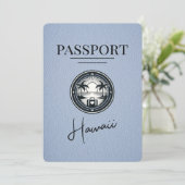 Dusty Blue Hawaii Passport Save the Date (Stehend Vorderseite)