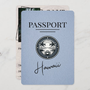 Dusty Blue Hawaii Passport Save the Date