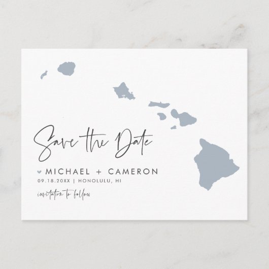 Dusty Blue Hawaii Staat QR-Code Save the Date Ankündigungspostkarte (Vorderseite)