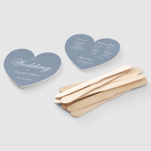 Dusty Blue Heart Elegantes Script Wedding Program Fächer (Non-assembled)
