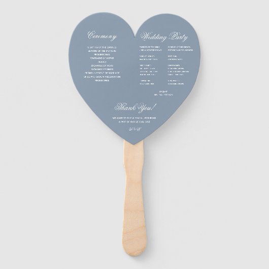 Dusty Blue Heart Elegantes Script Wedding Program Fächer (Rückseite)