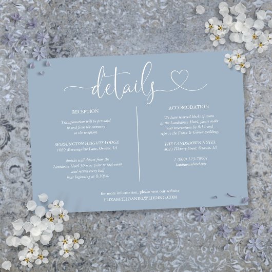 Dusty Blue Heart Script Details Card Einladung