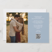 Dusty Blue Heart Script Foto Wedding QR Code Save The Date (Rückseite)