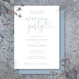 Dusty Blue Heart Script Wedding Abend Party Einladung