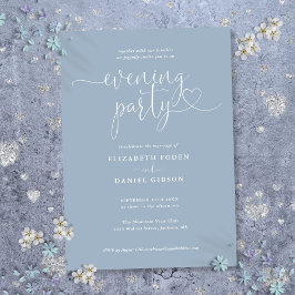Dusty Blue Heart Script Wedding Abend Party Einladung