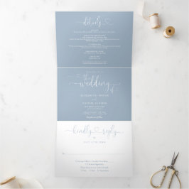 Dusty Blue Heart Script Wedding Dreifach Gefaltete Einladung