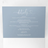 Dusty Blue Heart Script Wedding Dreifach Gefaltete Einladung (Innen Erste Seite)