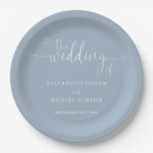 Dusty Blue Heart Script Wedding Pappteller (Vorderseite)