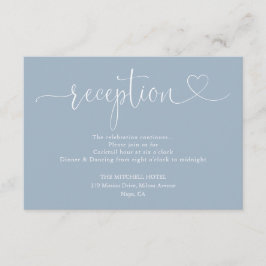Dusty Blue Heart Script Wedding Reception Begleitkarte