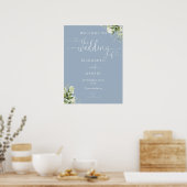 Dusty Blue Heart Script Wedding Welcome Sign Poster (Küche)