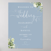 Dusty Blue Heart Script Wedding Welcome Sign Poster (Vorne)