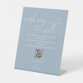 Dusty Blue Heart Script wünscht QR Code Sockelschild (Vorderseite)