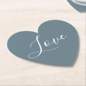 Dusty Blue Heart White Liebe Script Untersetzer (angewinkelt)