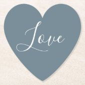Dusty Blue Heart White Liebe Script Untersetzer (Vorderseite)