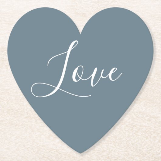 Dusty Blue Heart White Liebe Script Untersetzer (Vorderseite)