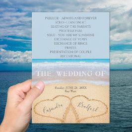 Dusty Blue Hearts in Sand Beach Wedding Program
