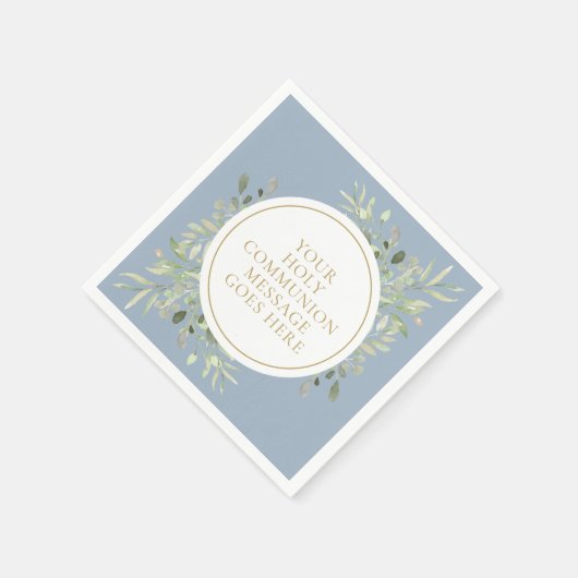 Dusty Blue Heilige Kommunion Grüne Wasserfarbe Serviette (Ecke)