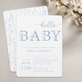 Dusty Blue Hello Baby Wildflower Invitation Einladung