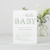 Dusty Blue Hello Baby Wildflower Invitation Einladung (Stehend Vorderseite)