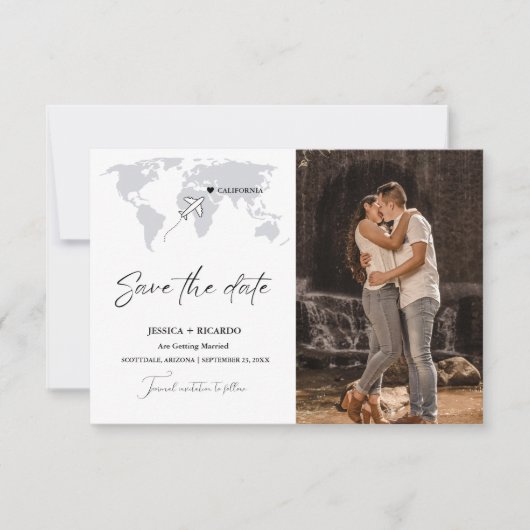Dusty Blue Hochzeit in Urlaubsort Save the Date (Vorderseite)