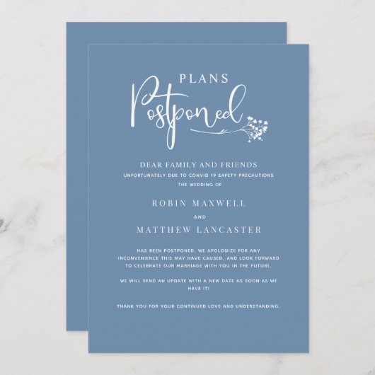 Dusty Blue, Hochzeitserklärung Einladung (Vorne/Hinten)