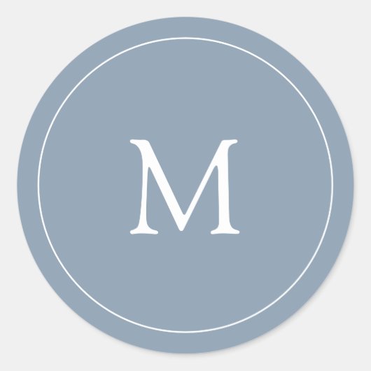 Dusty Blue | Hochzeitsmonogramm Runder Aufkleber (Vorderseite)