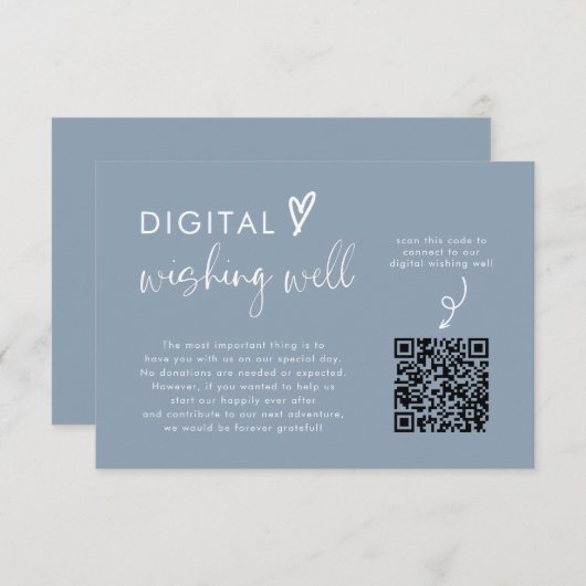 Dusty Blue Honeymoon Fund QR Code Wedding Registry Begleitkarte (Vorne/Hinten)