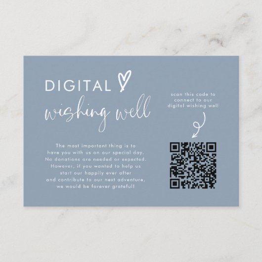 Dusty Blue Honeymoon Fund QR Code Wedding Registry Begleitkarte (Vorderseite)