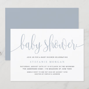 Dusty Blue Hübsch Calligraphy Baby Shower Einladung