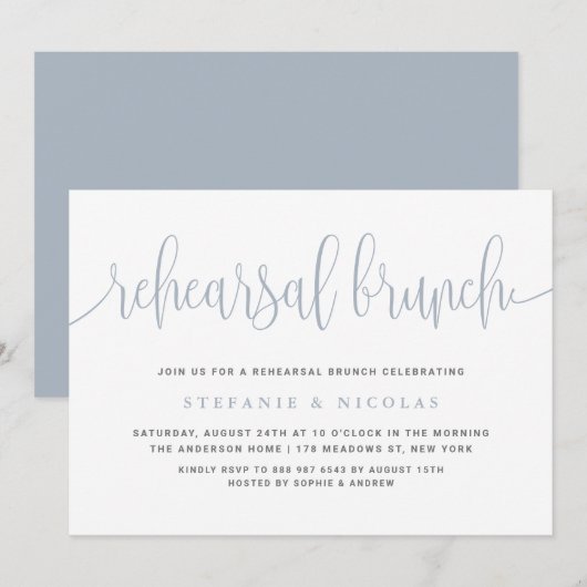 Dusty Blue Hübsch Calligraphy Probe Brunch Einladung (Vorne/Hinten)