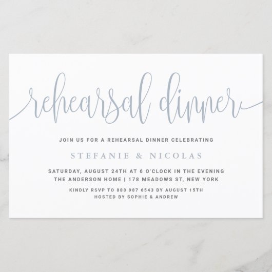 Dusty Blue Hübsch Calligraphy Probe Dinner (Vorderseite)