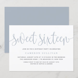 Dusty Blue Hübsch Calligraphy Sweet 16 Party Einladung