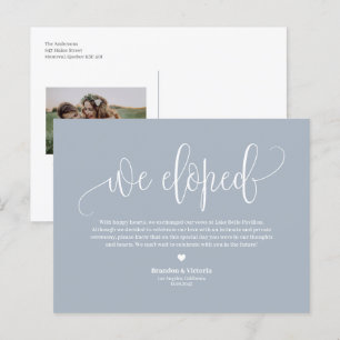 Dusty Blue Hübsch Script Wedding Ankündigungspostkarte