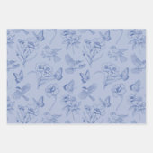 Dusty Blue Hummingbird & Butterfly Floral Wrapping Geschenkpapier Set (Vorderseite 3)