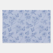 Dusty Blue Hummingbird & Butterfly Floral Wrapping Geschenkpapier Set (Vorderseite)