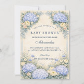 Dusty Blue Hydrangea Baroque Floral Baby Shower Einladung (Vorderseite)