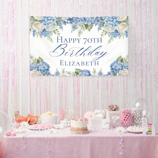 Dusty Blue Hydrangea Blume Rose Happy Birthday Banner (Party)