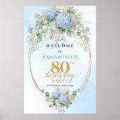 Dusty Blue Hydrangea Boho Floral 80th birthday  Poster (Vorne)