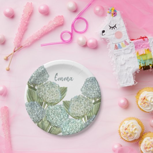 Dusty Blue Hydrangea Bouquet Pappteller (Party)