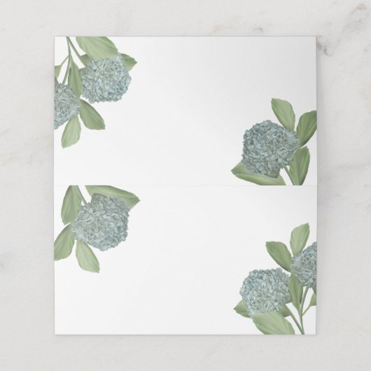 Dusty Blue Hydrangea Einfache Elegant Platzkarte (Außenseite Aufgefaltet)