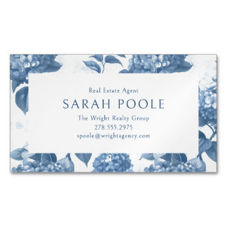 Dusty Blue Hydrangea Elegante Real Anwesen Agent Magnetische Visitenkarte