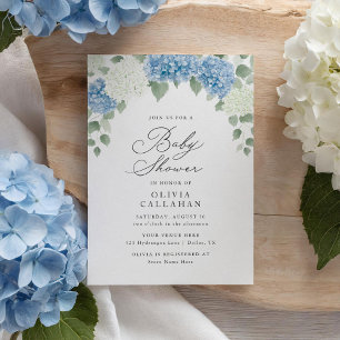 Dusty Blue Hydrangea Floral Baby Shower Einladung