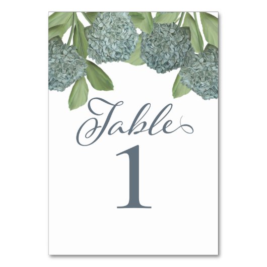 Dusty Blue Hydrangea Floral Wedding Number Tischnummer (Vorderseite)
