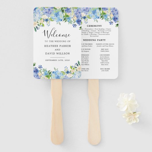 Dusty Blue Hydrangea Floral Wedding Program Fans Fächer (Vorne und Hinten)