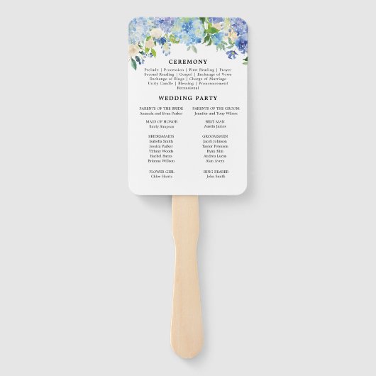Dusty Blue Hydrangea Floral Wedding Program Fans Fächer (Rückseite)