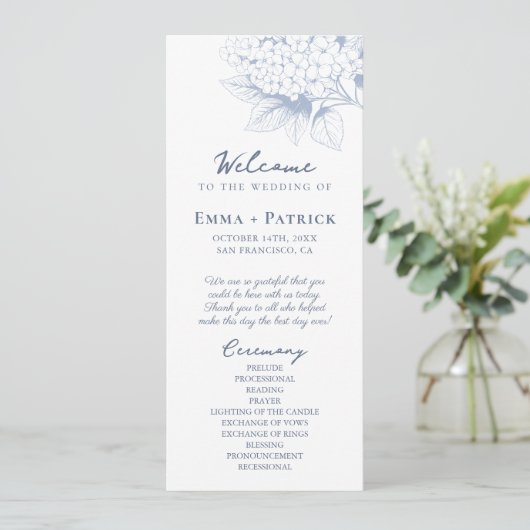 Dusty Blue Hydrangea Floral Wedding Programm