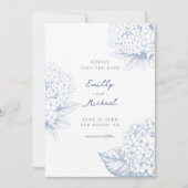 Dusty Blue Hydrangea Floral Wedding Save The Date (Vorderseite)