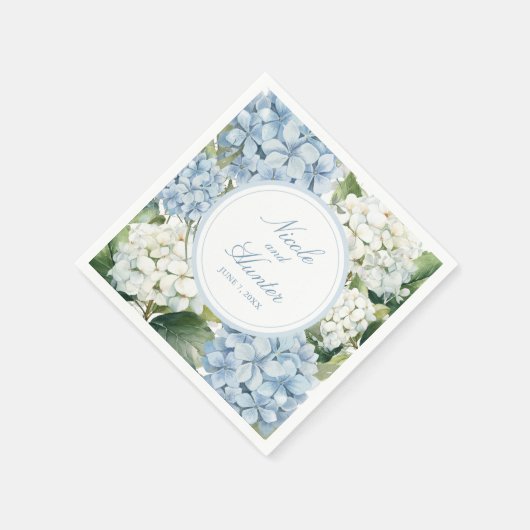 Dusty Blue Hydrangea Floral Wedding Serviette (Ecke)