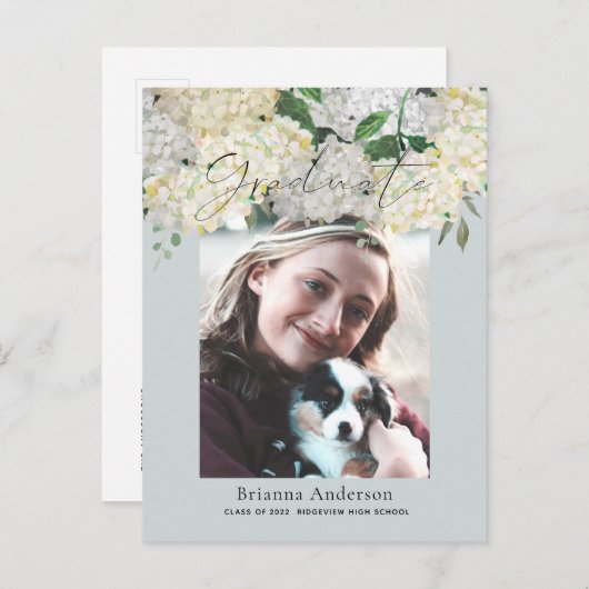 Dusty Blue Hydrangea Foto Abschluss Ankündigung (Vorne/Hinten)