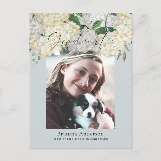 Dusty Blue Hydrangea Foto Abschluss Ankündigung (Vorderseite)